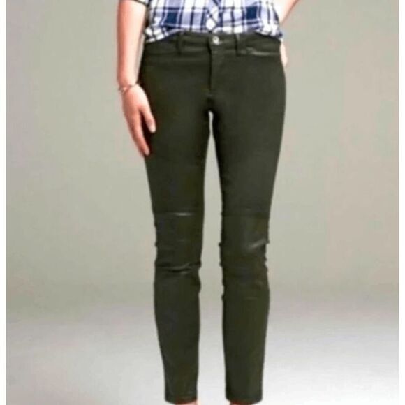 Banana Republic Faux Leather Coated Skinny Jeans Olive Green Army Size 26 - Picture 1 of 14